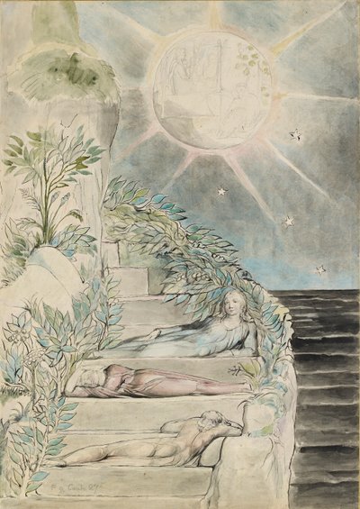 Dante i Statius śpiący, Wergiliusz oglądający ilustrację do „Boskiej Komedii”, Purgatorio XXVII, autorstwa William Blake