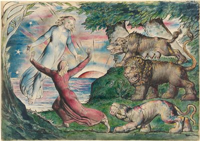 Dante ucieka przed trzema bestiami autorstwa William Blake