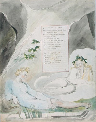 Projekt 4 do „Ody na wiosnę” z „Wierszy Thomasa Graya”, wydanej w latach 1797-98 (akwarela z piórem i czarnym tuszem na papierze) autorstwa William Blake