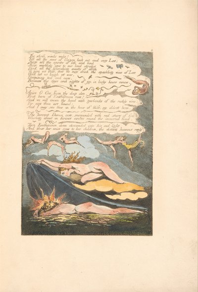 Europa. Przepowiednia, ilustracja 6, Budzą się przenikliwe wiatry . . . . (Bentley 7) autorstwa William Blake