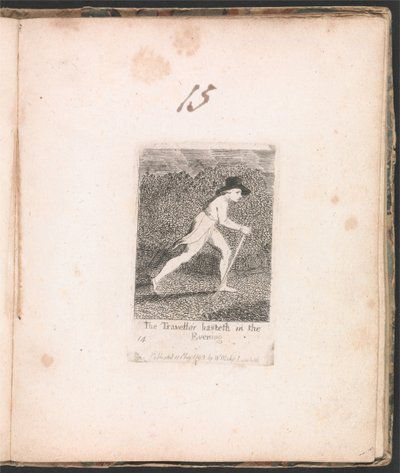 Dla dzieci. Bramy raju, ilustracja 16, Podróżnik śpieszy wieczorem autorstwa William Blake