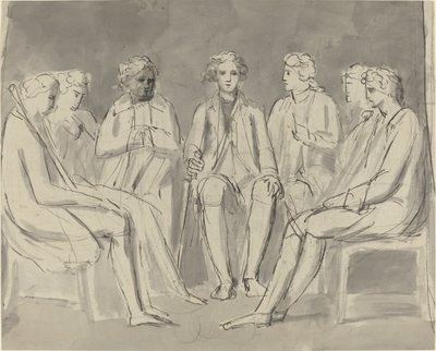 Grupa mężczyzn siedzących w kręgu [recto] autorstwa William Blake