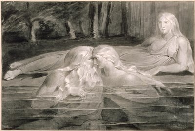 Kąpiel Har i Heva, Mnetha Patrząc, c.1785-89 (pędzel, tusz i pranie na papierze) autorstwa William Blake