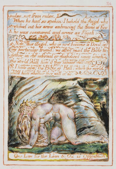 Impuls, nie z reguł..., ilustracja i tekst z „Wesela Nieba i Piekła”, c.1790-3 (akwaforta wypukła wykończona piórem i wc) autorstwa William Blake