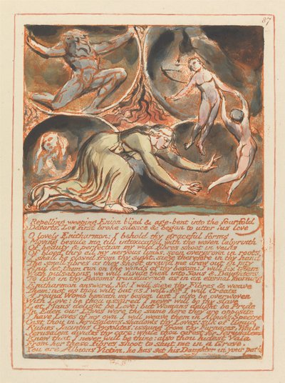 Jerozolima, tablica 87, Odpychanie płaczu Enion.... autorstwa William Blake