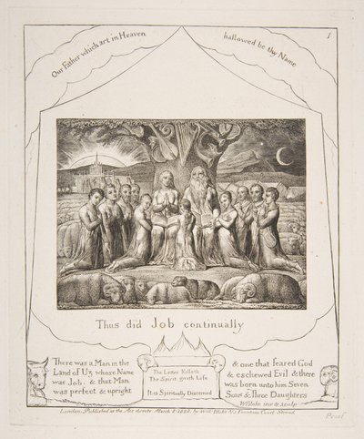 Hiob i jego rodzina, z ilustracji Księgi Hioba, 1825-26. autorstwa William Blake