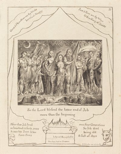 Hiob i jego żona przywrócona do dobrobytu, 1825. autorstwa William Blake