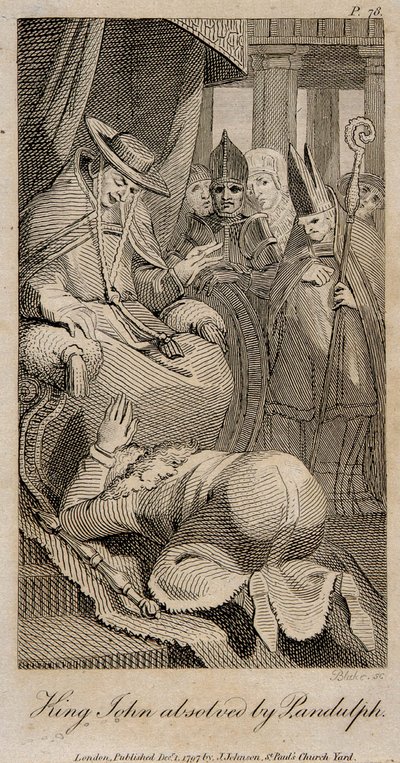 Król Jan rozgrzeszony przez Pandulpha po Henryku Fuseli, 1798 autorstwa William Blake
