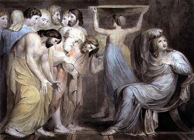 No.0456a Bracia Józefa kłaniający się przed nim, płyta 1 „Historia Józefa”, c.1785 (pióro i atrament z akwarelą na ołówku na papierze) autorstwa William Blake