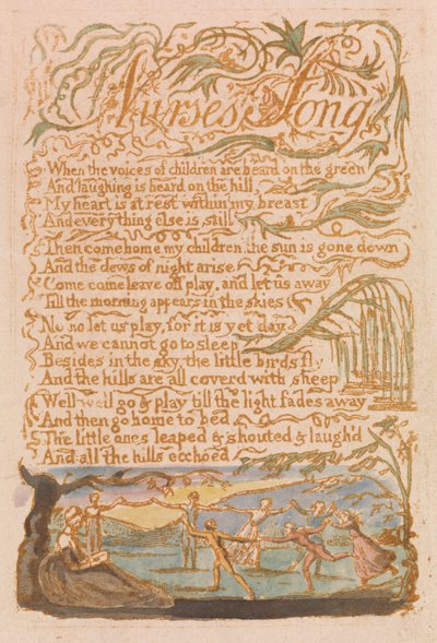 „Pieśń pielęgniarki”, płyta 22 z „Pieśni niewinności” autorstwa William Blake