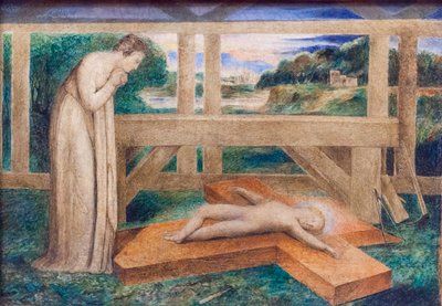 Matka Boża adorująca Dzieciątko Jezus śpiące na krzyżu, ok. 1799-1800 (tempera na płótnie) autorstwa William Blake
