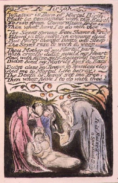 P124-1950.pt51 Do Tirzah: płyta 51 z „Pieśni o niewinności i doświadczeniu” (kopia R) c.1802-08 (akwaforta, tusz i akwarela) autorstwa William Blake