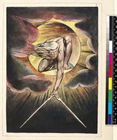 P.127-1950.pt.19 Przedwieczny, frontyspis „Europa, Proroctwo”, ok. 1821 (akwaforta płaskorzeźba piórem i toaletą na papierze) autorstwa William Blake