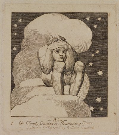 P.440-1985 Air, O chmurnych wątpliwościach i rozumowaniu trosk, płyta 4 „Bramy raju”, wyd. pierwszy. 17 maja 1793, 1818-25 (grafika kreskowa) autorstwa William Blake