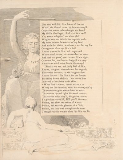 Płyta 41 (strona 92): „Kiedy wiara jest cnotą, rozum to czyni” autorstwa William Blake