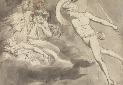 Szatan zbliżający się do dworu Chaosu autorstwa William Blake