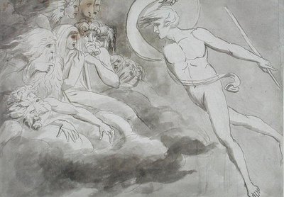 Szatan zbliża się do Dworu Chaosu autorstwa William Blake