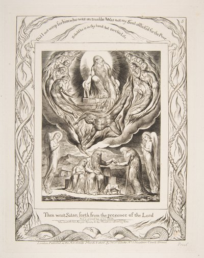 Szatan wychodzący z Obecności Pana, z ilustracji Księgi Hioba, 1825-26. autorstwa William Blake