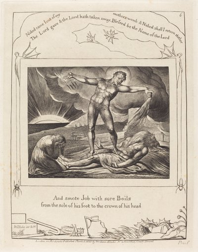 Szatan bijący Hioba wrzodami autorstwa William Blake