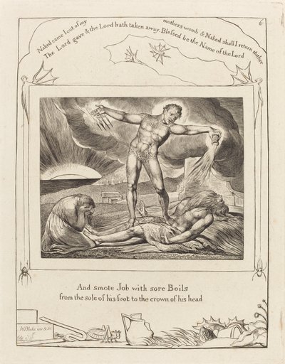 Szatan bijący Hioba wrzodami, 1825. autorstwa William Blake