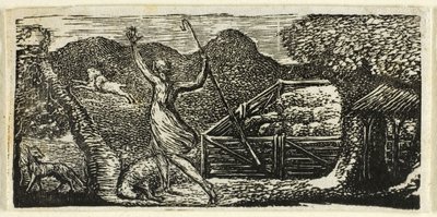 Pasterz odpędza wilka, z Pastorals of Virgil autorstwa William Blake