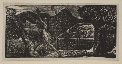 Pasterz przegania wilka z Thorntons Pastorals of Virgil, 1821. autorstwa William Blake