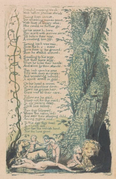 Pieśni niewinności i doświadczenia, plansza 22, Znaleziona mała dziewczynka (Bentley 36) autorstwa William Blake