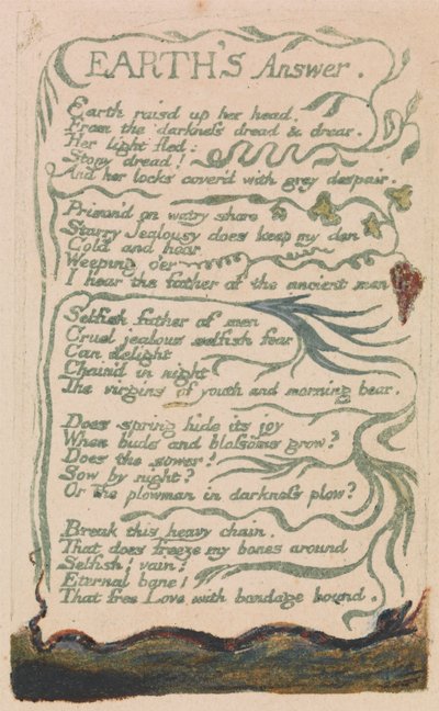 Pieśni niewinności i doświadczenia, płyta 35, „Odpowiedź Ziemi” (Bentley 31) autorstwa William Blake