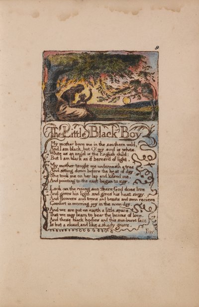 Pieśni o niewinności i doświadczeniu, płyta 8, Mały czarny chłopiec (Bentley 9) autorstwa William Blake