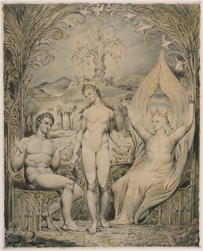 Archanioł Rafał z Adamem i Ewą (ilustracja do „Raju utraconego” Miltona) autorstwa William Blake