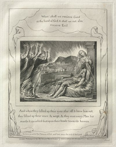 Księga Hioba: nr 7, A kiedy podnieśli oczy z daleka i nie znali go..., 1825. autorstwa William Blake