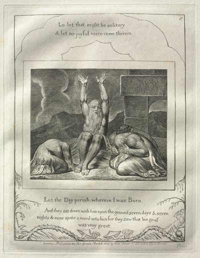 Księga Hioba: nr 8, Niech zginie dzień, w którym się urodziłem, 1825. autorstwa William Blake