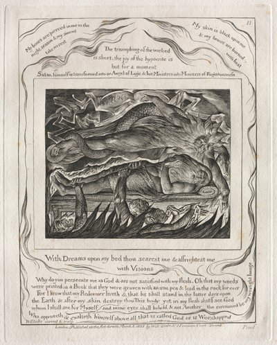 Księga Hioba: Pl. 11, Sny na moim łóżku przerażasz mnie i przerażasz / wizjami autorstwa William Blake