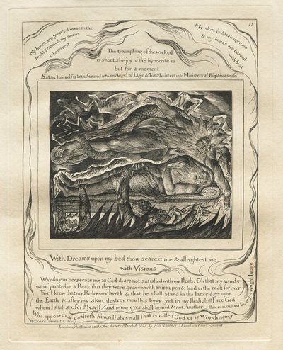 Księga Hioba: Pl. 11, Sny na moim łóżku przerażasz mnie i przerażasz / wizjami autorstwa William Blake