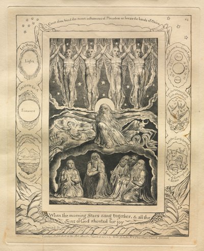 Księga Hioba: Pl. 14, Kiedy poranne gwiazdy śpiewały razem, a wszyscy / Synowie Boży krzyczeli z radości autorstwa William Blake