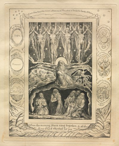 Księga Hioba: Pl. 14, Kiedy poranne gwiazdy śpiewały razem i wszyscy Synowie Boży..., 1825. autorstwa William Blake