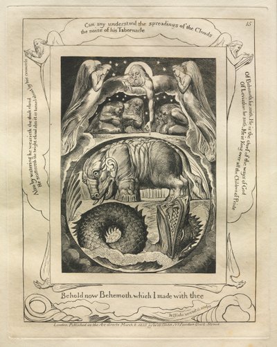Księga Hioba: Pl. 15, Oto Behemot, którego stworzyłem z tobą, 1825. autorstwa William Blake