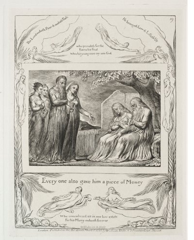 Księga Hioba: Pl. 19, Każdy też dał mu kawałek pieniędzy, 1825. autorstwa William Blake