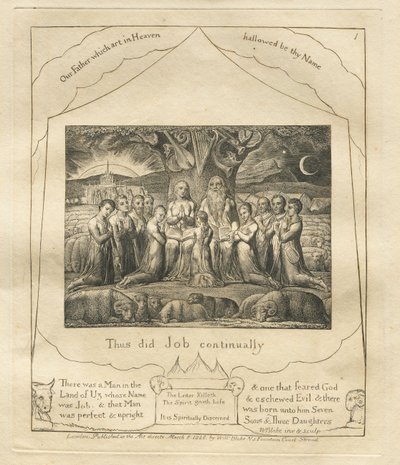 Księga Hioba: Pl. 1, Tak czynił Hiob ustawicznie, 1825. autorstwa William Blake