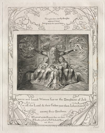 Księga Hioba: Pl. 20, Nie znaleziono kobiet sprawiedliwych jak Córki Hioba / w całej Ziemi autorstwa William Blake