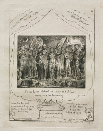 Księga Hioba: Pl. 21, Tak więc Pan pobłogosławił koniec Hioba / więcej niż początek autorstwa William Blake