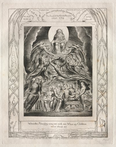 Księga Hioba: Pl. 2, Kiedy Wszechmogący był jeszcze ze mną, Kiedy moje dzieci..., 1825. autorstwa William Blake