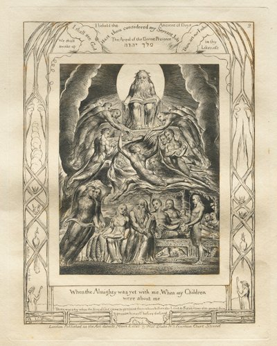Księga Hioba: Pl. 2, Kiedy Wszechmogący był jeszcze ze mną, Kiedy moje dzieci / były przy mnie autorstwa William Blake