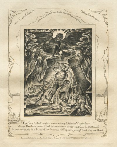 Księga Hioba: Pl. 3, Twoi synowie i twoje córki jedli i pili wino..., 1825. autorstwa William Blake