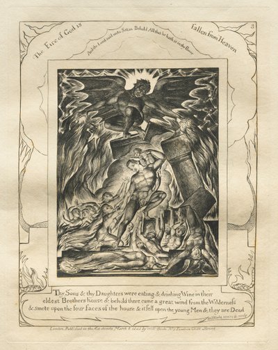 Księga Hioba: Pl. 3, Twoi Synowie i Twoje Córki jedli i pili Wino w swoim / najstarszym domu Braci autorstwa William Blake
