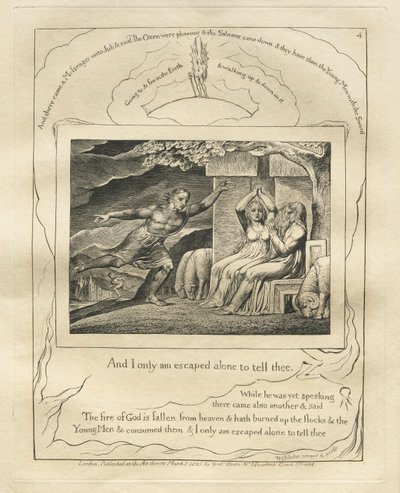 Księga Hioba: Pl. 4, I tylko uciekłem sam, aby ci powiedzieć autorstwa William Blake