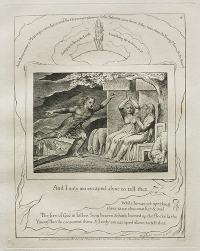 Księga Hioba: Pl. 4, I tylko sam uciekłem, aby ci powiedzieć, 1825. autorstwa William Blake