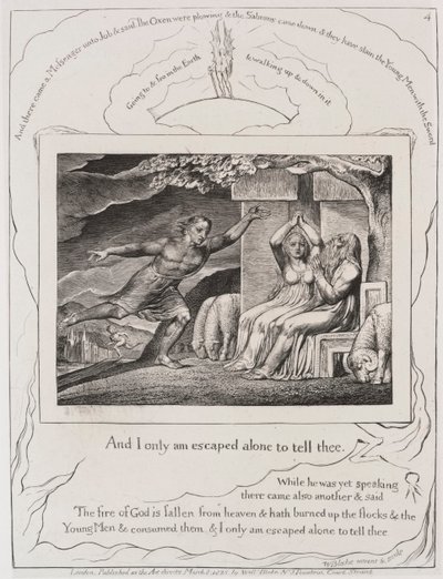 Księga Hioba: Pl. 4, a ja tylko uciekłem sam, aby ci powiedzieć autorstwa William Blake