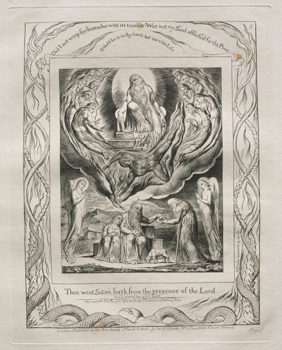 Księga Hioba: Pl. 5 Wtedy szatan wyszedł sprzed oblicza Pana autorstwa William Blake