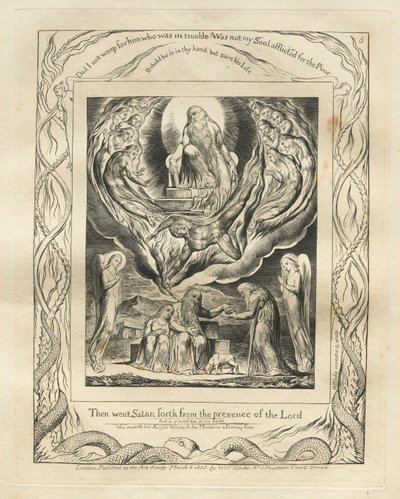 Księga Hioba: Pl. 5 Wtedy szatan wyszedł sprzed oblicza Pana autorstwa William Blake